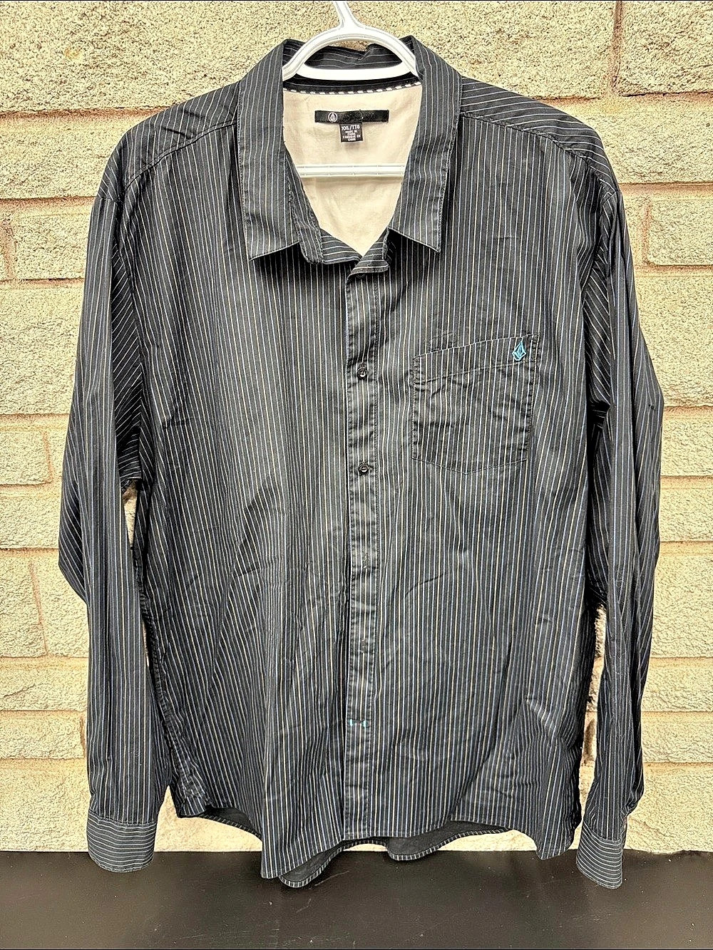 Volcom XFactor Stripe Long Sleeve Button Up Shirt Black Pinstripe XXL